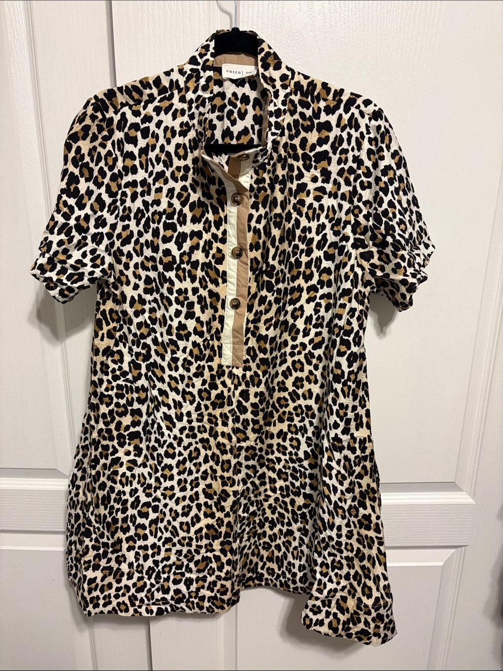 entro Leopard Print Polo Dress - Beige, Black & White